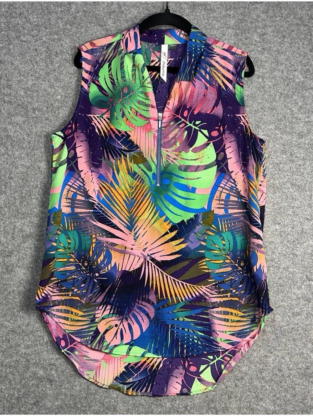 JM Collection M Tropical Leaf Zip-Front Camisole Tropical Resort Wear Casual